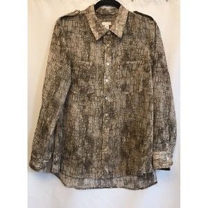 Chico’s Snake Print Button Top Size 2 Large Long Sleeve Roll Up Sheer Blouse
